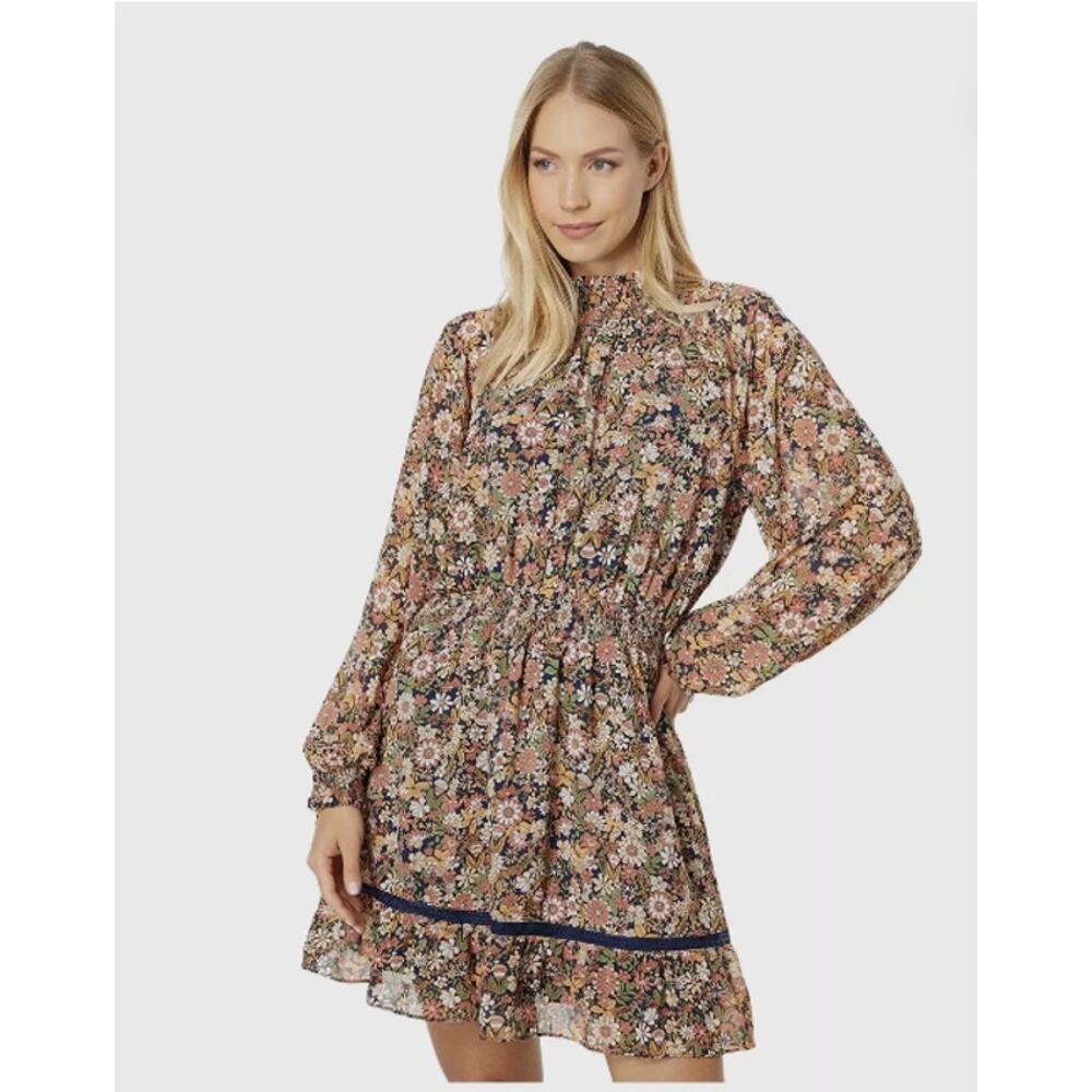 Lost + Wander Dress Womens Size XS Flower Power Mini Mock Neck Balloon Sleeve